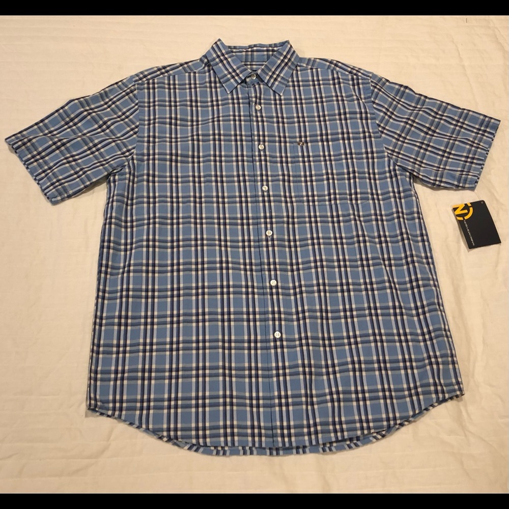 Nautica, NWT, mens blue plaid, button down, short sleeve shirt